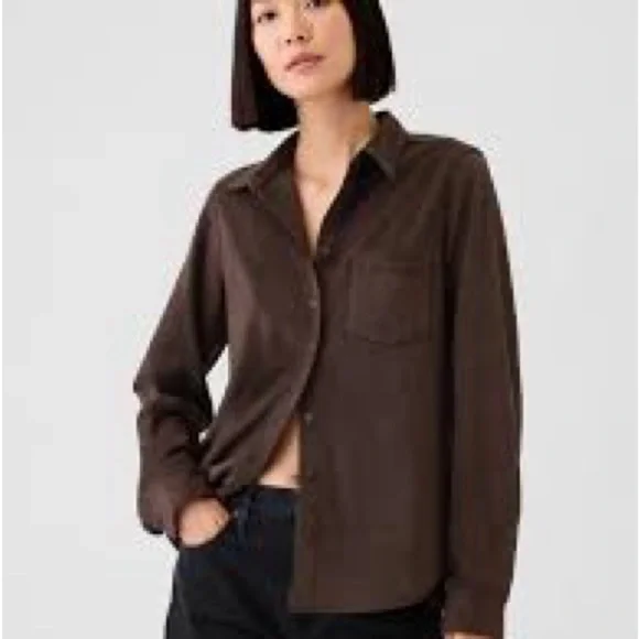 Women’s GAP Vegan Suede Boyfriend Shirt Oversized SZ L New with tags - Picture 3 of 3
